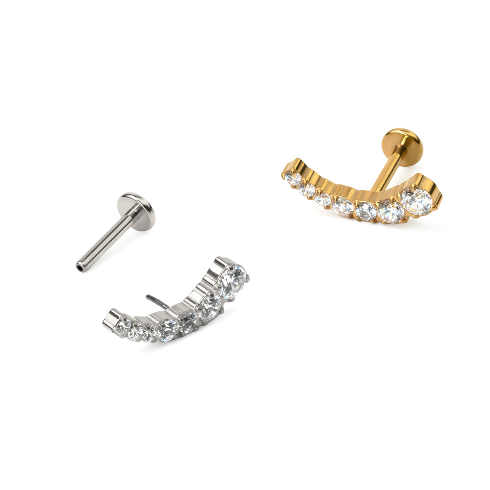 Labret push-in de titanio con línea curva de piedras