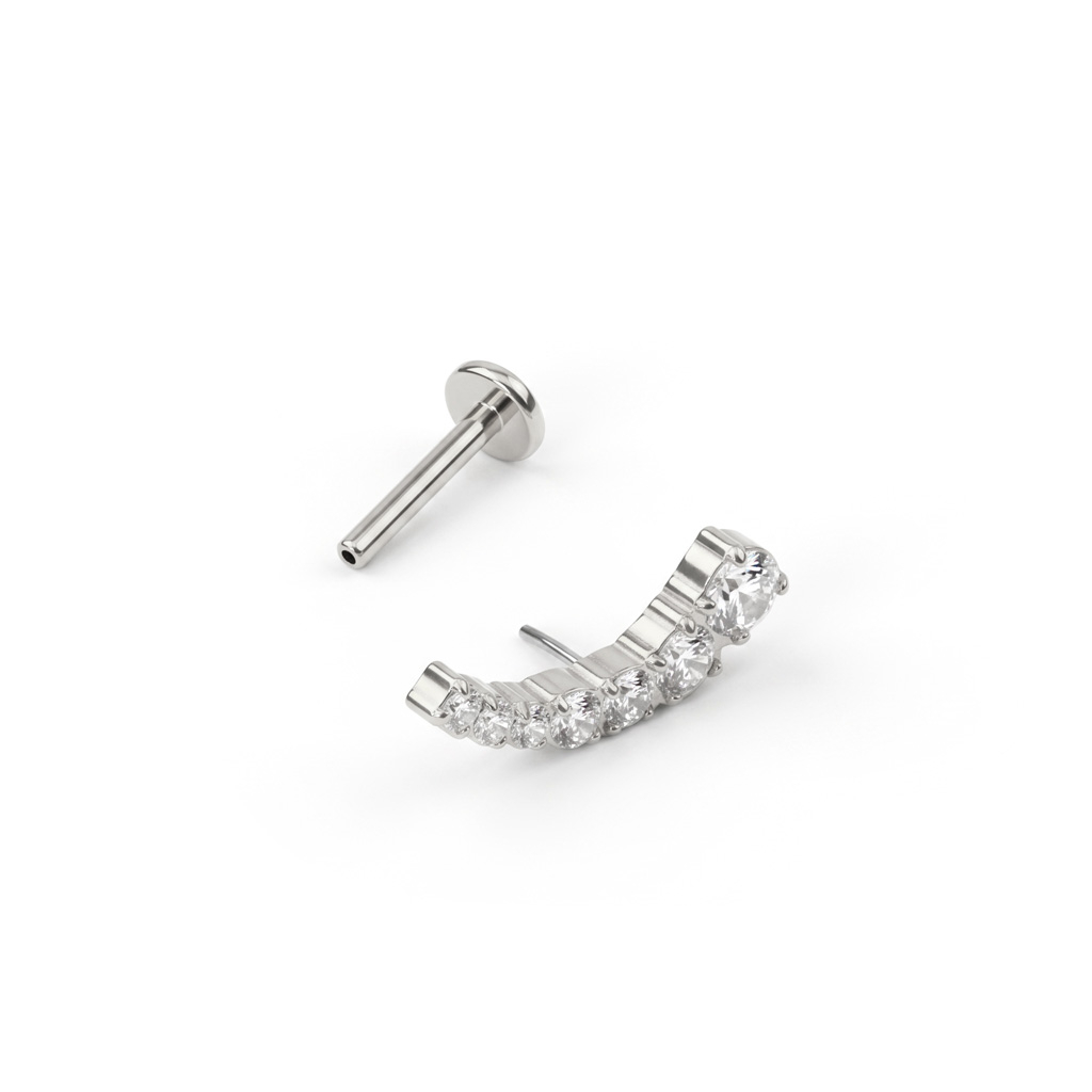 Labret push-in de titanio con línea curva de piedras