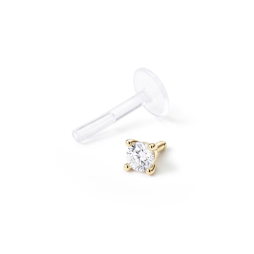 Labret en oro macizo de 14 quilates con brillante y barra de bioplástico