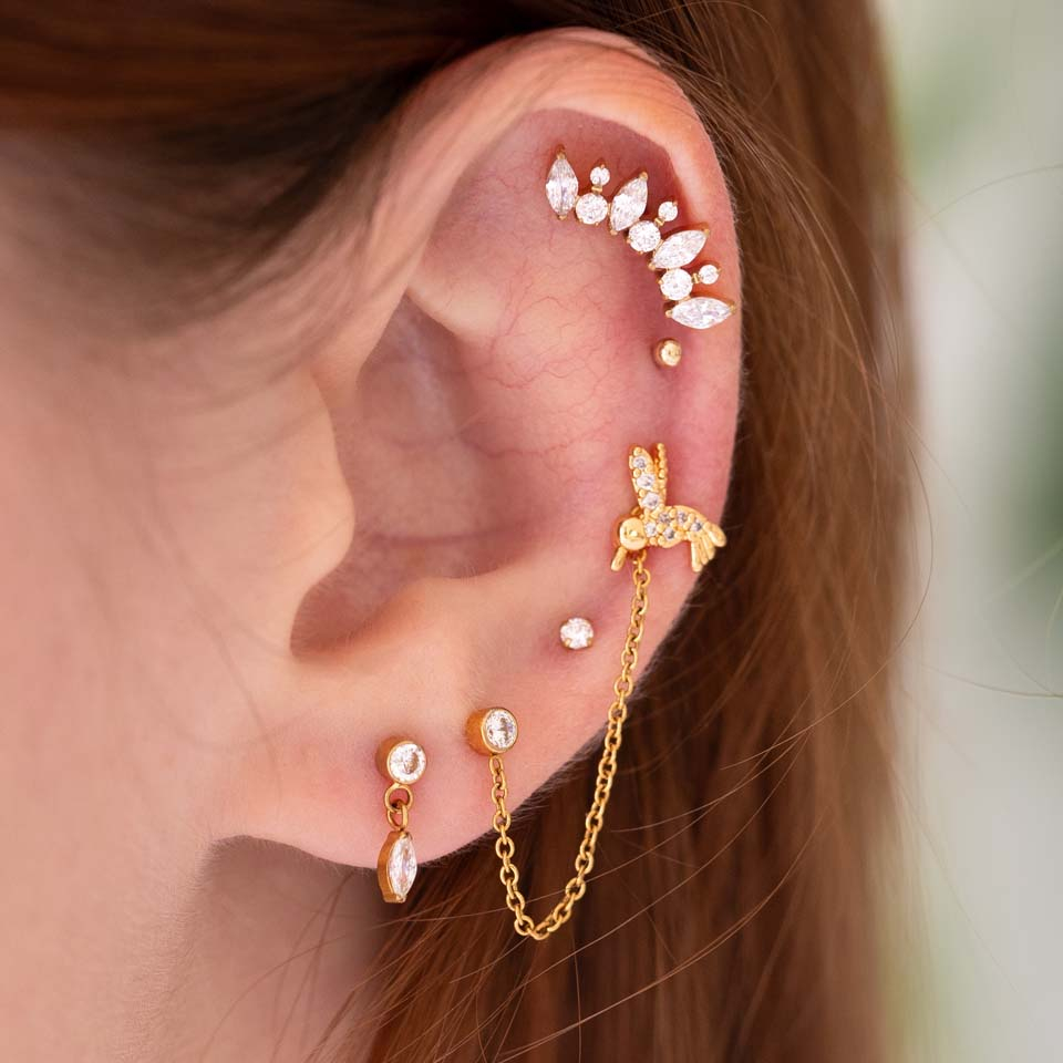 Labret con colibrí de piedras