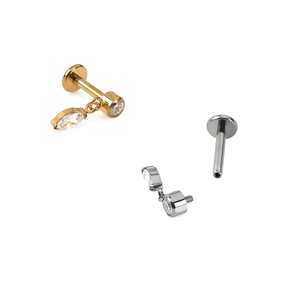 Labret de titanio con colgante de piedra marquise