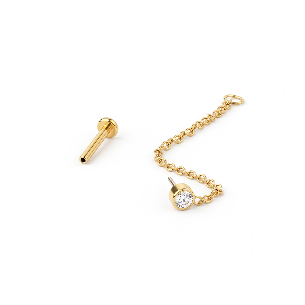 Labret de titanio con piedra y cadena