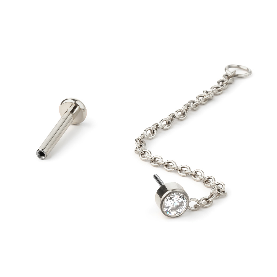 Labret de titanio con piedra y cadena