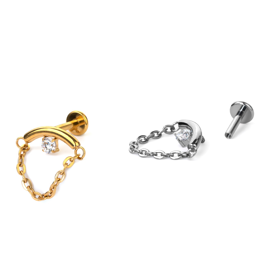 Labret oculto para el helix con piedra y cadena