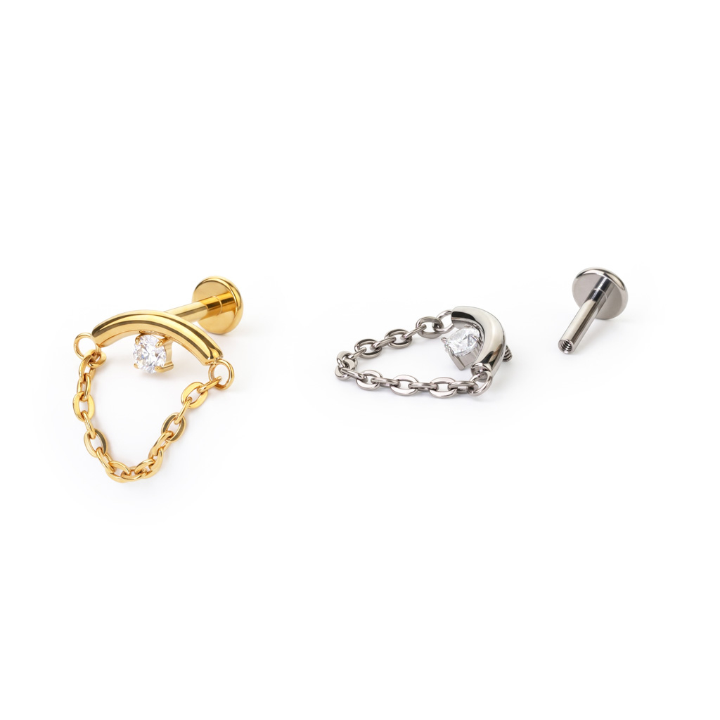 Labret oculto para el helix con piedra y cadena