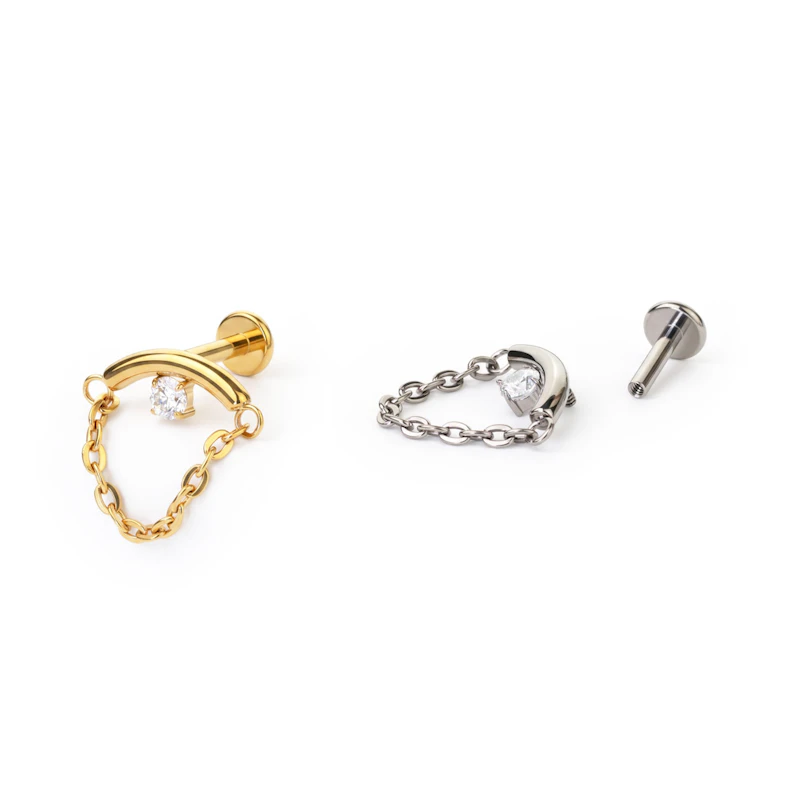 Labret oculto para el helix con piedra y cadena