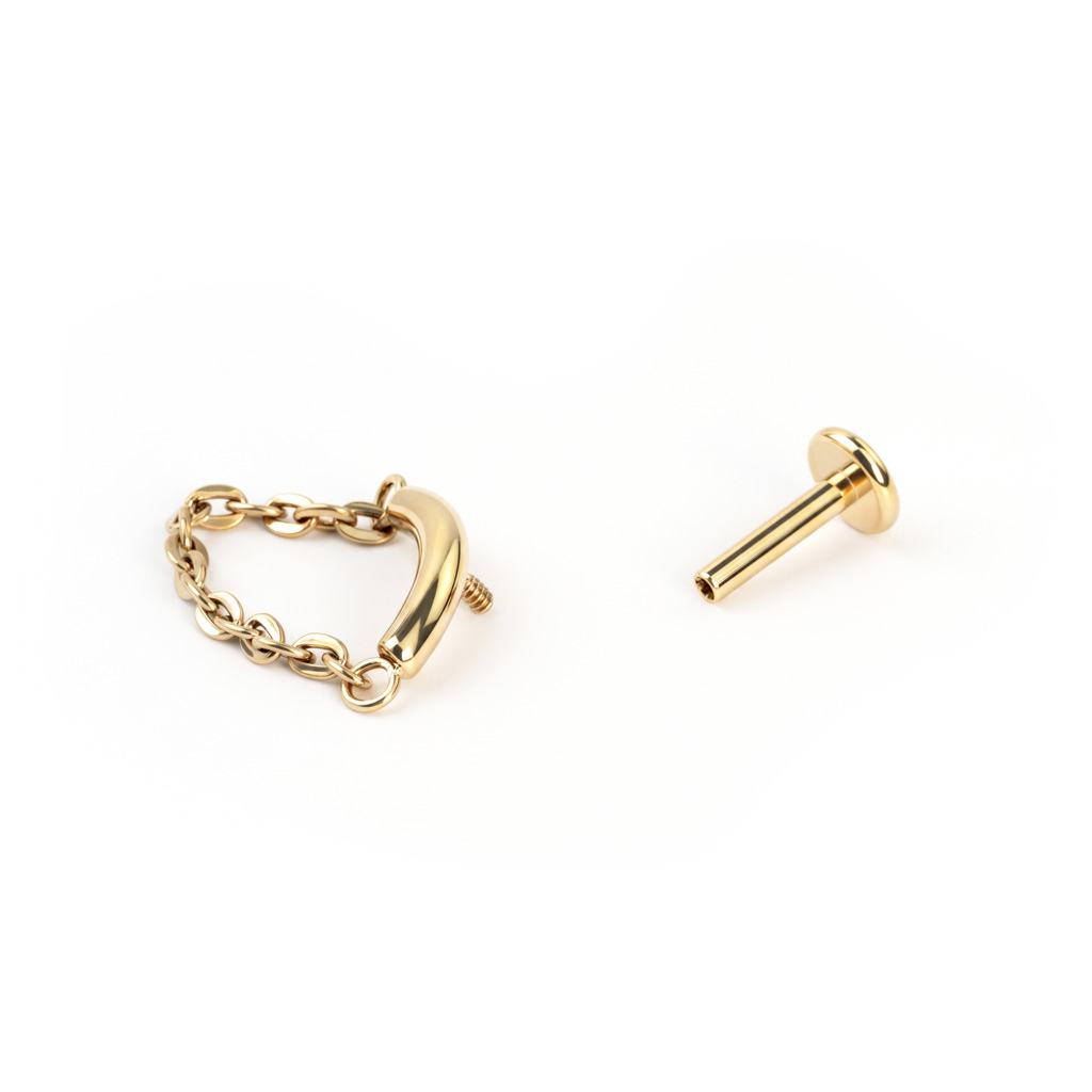 Labret de titanio con barra curvada y cadena