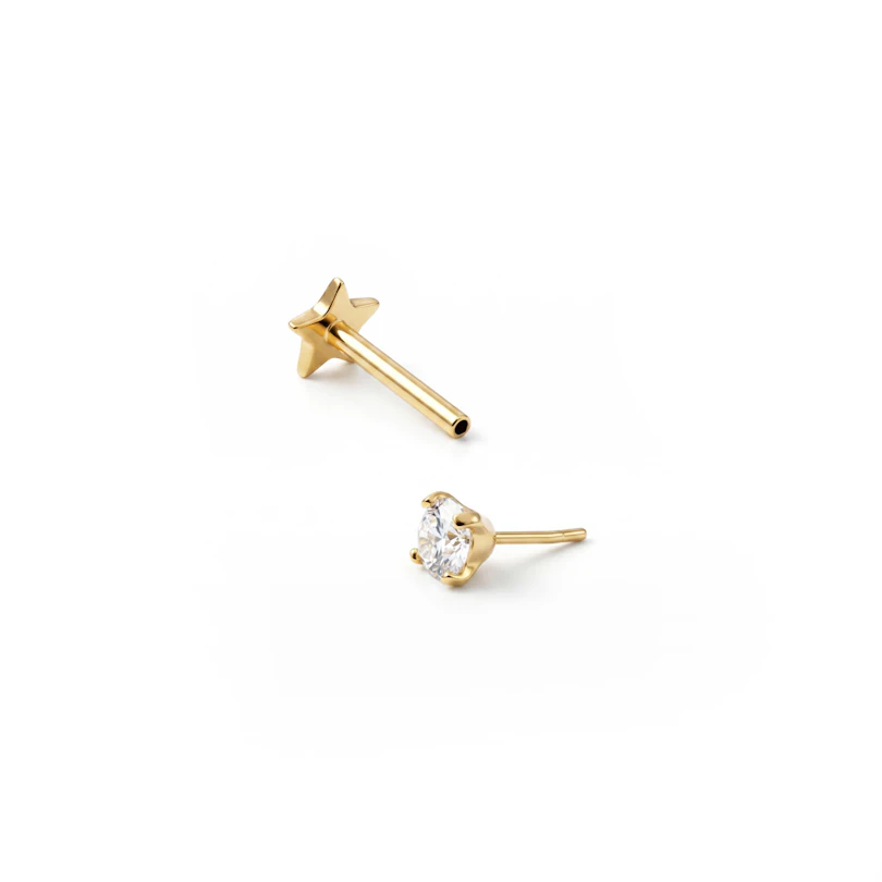 Labret doble de titanio con piedra y parte plana de estrella
