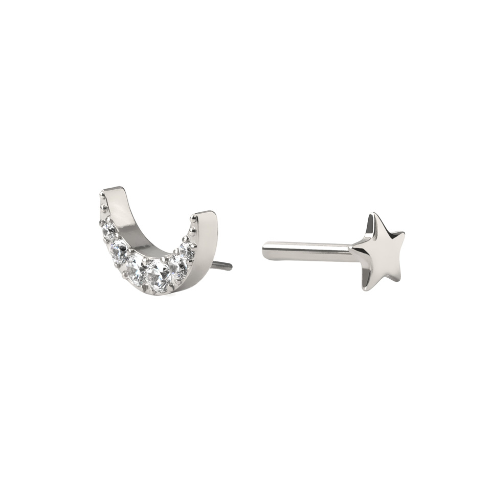 Labret con luna y parte trasera con estrella en titanio