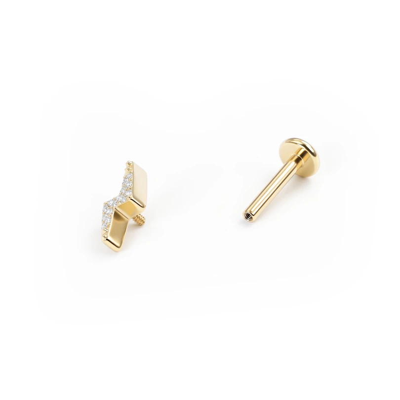 Labret de titanio con diseño de relámpago y piedras