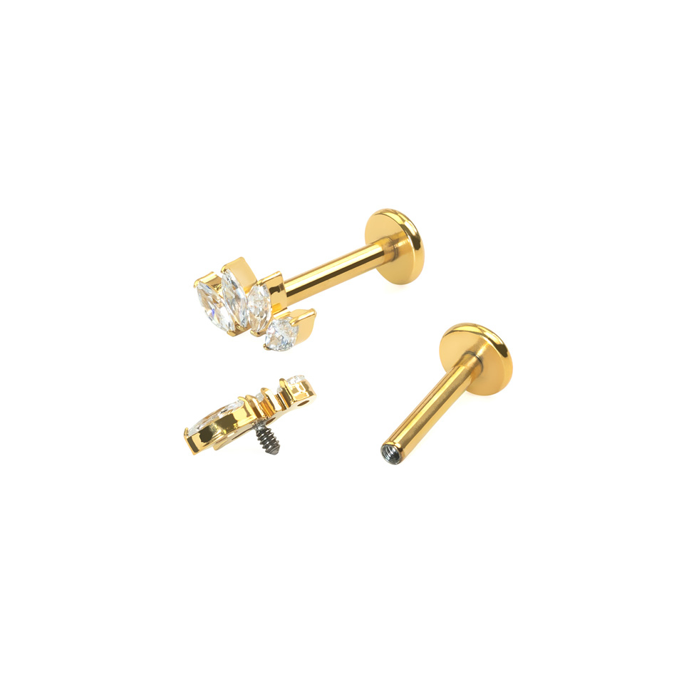 Labret de titanio con cuatro piedras marquise