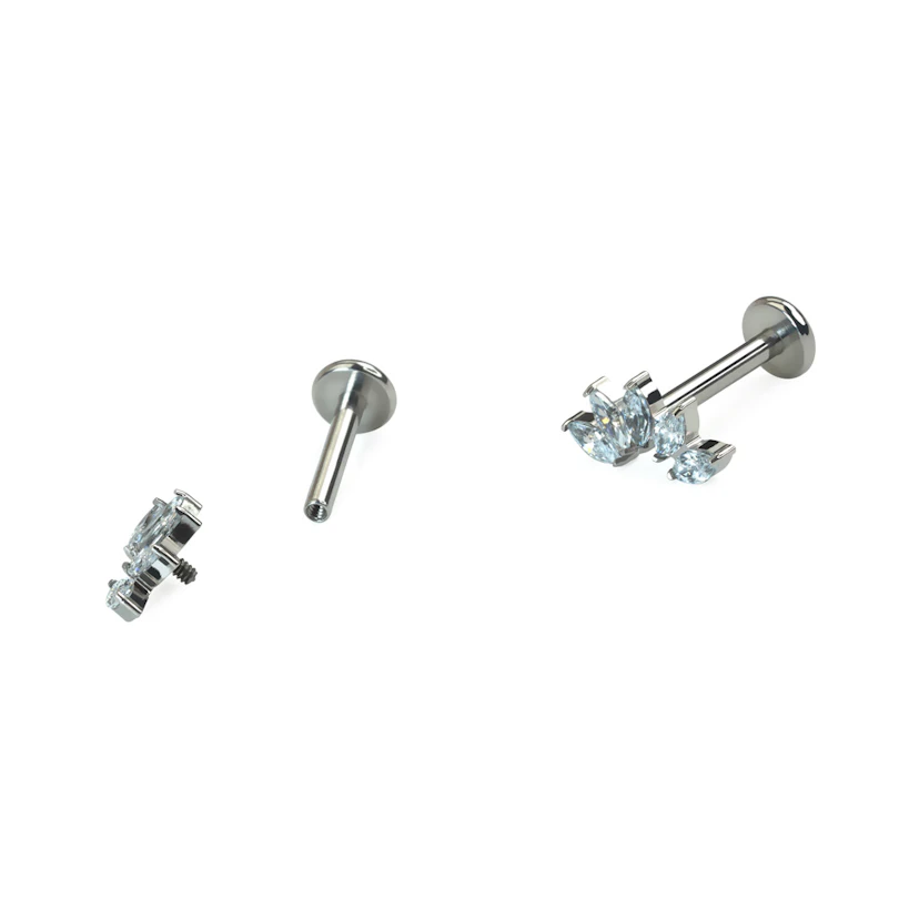 Labret curvado de titanio con 5 piedras