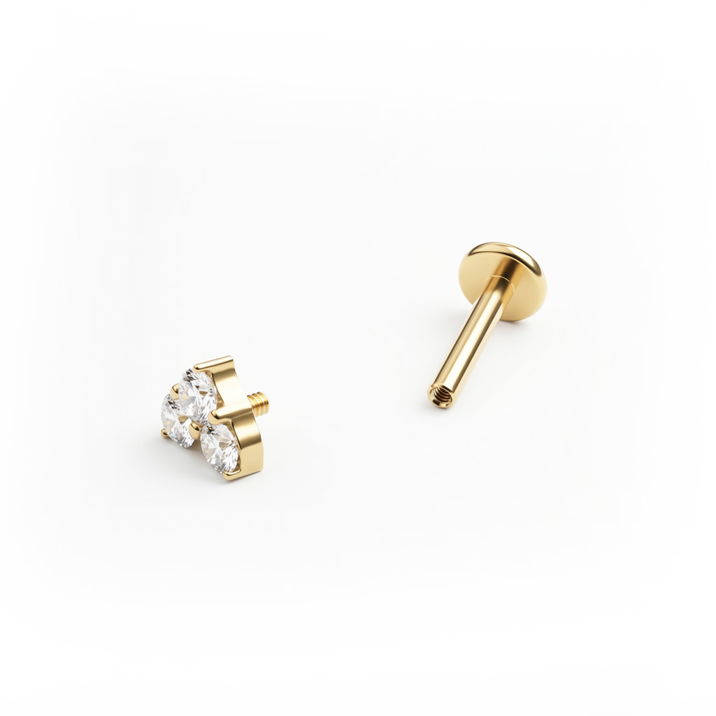 Labret de titanio en forma de corazón con piedras