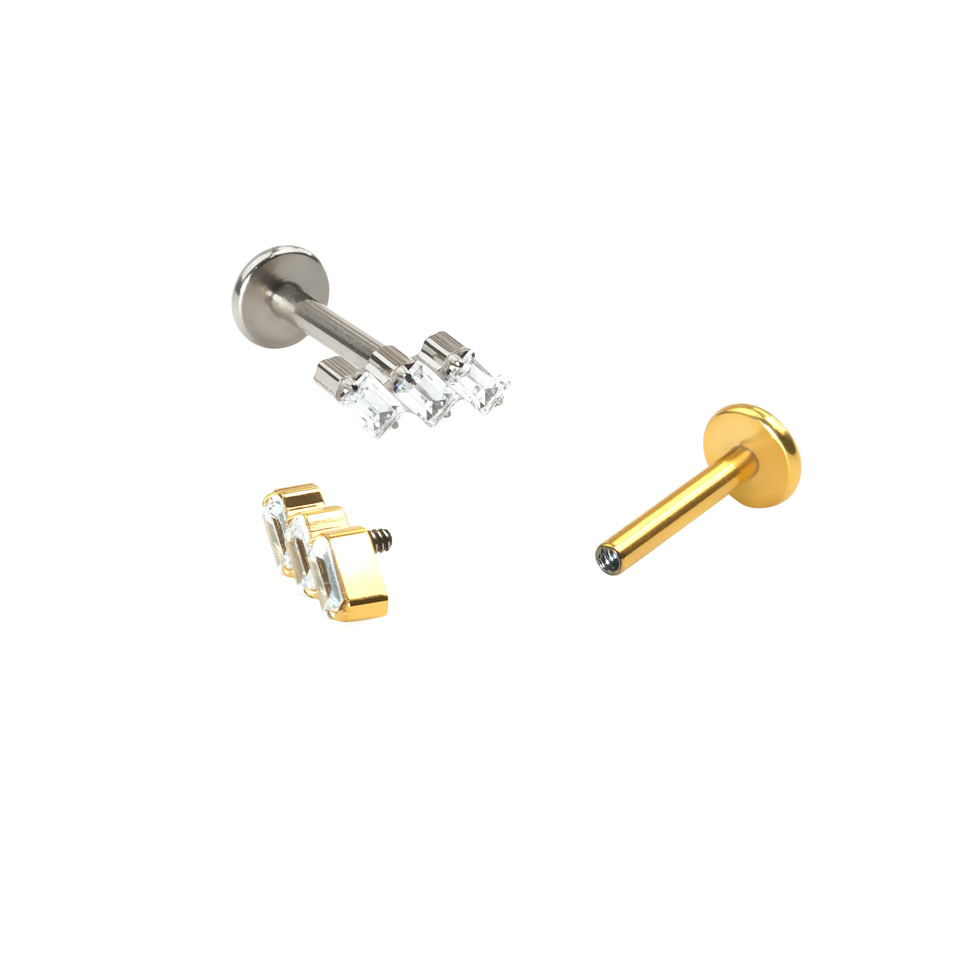 Labret de titanio con piedras baguette