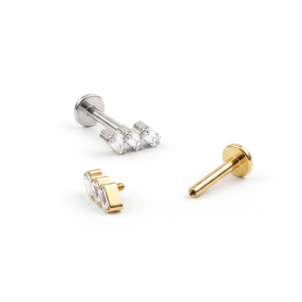 Labret de titanio con piedras baguette