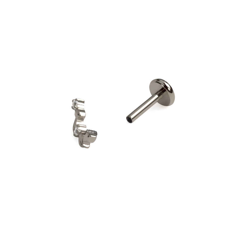 Labret de titanio con diseño curvado de hojas y pedrería