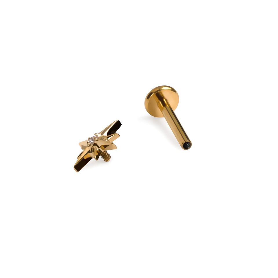 Labret de titanio en forma de estrella con piedra central