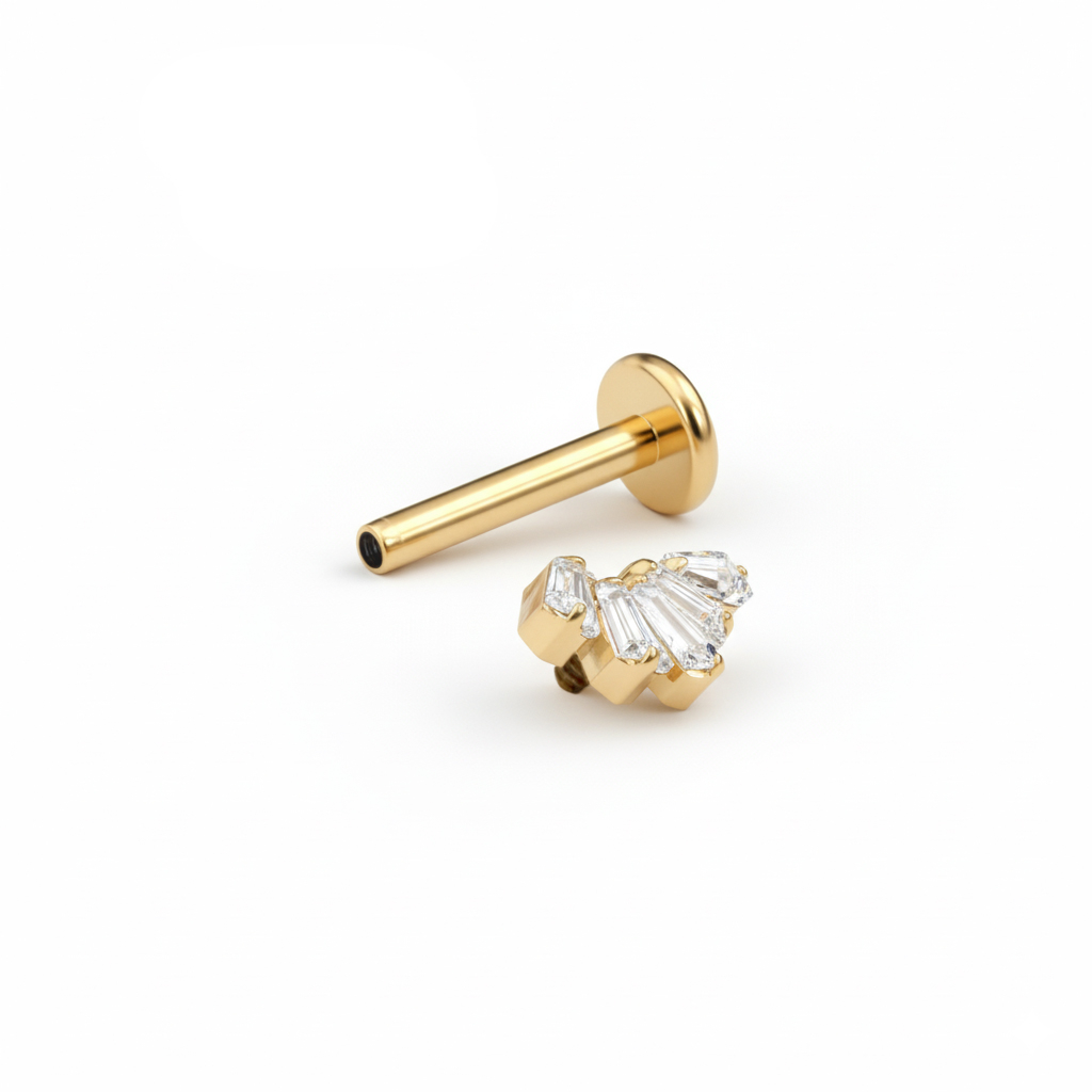 Labret de titanio con piedras corte baguette