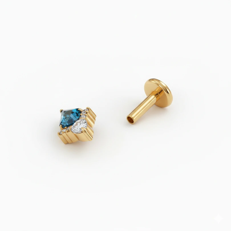 Labret de titanio con forma de diamante y piedra azul