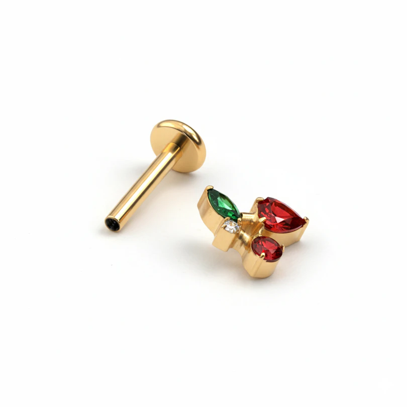 Labret cereza con pedrería de colores