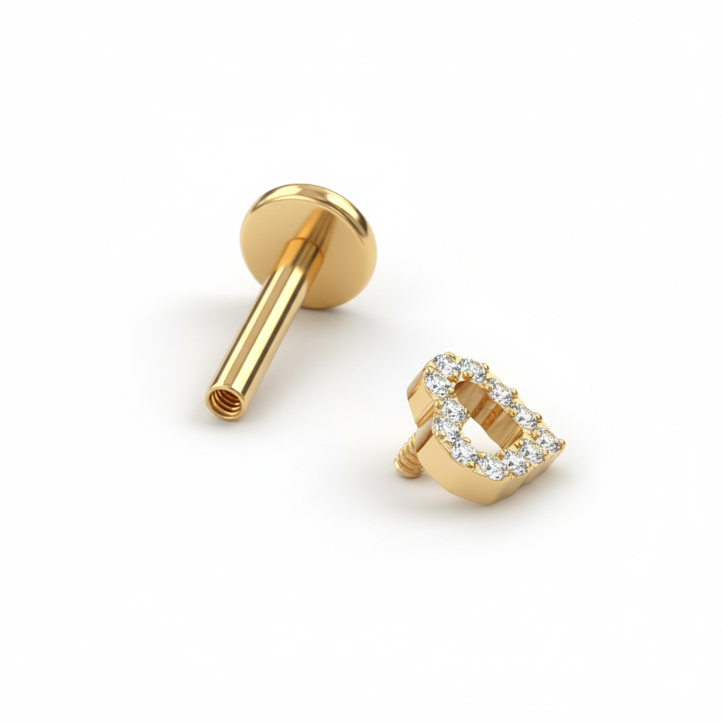 Labret de titanio con corazón de pedrería