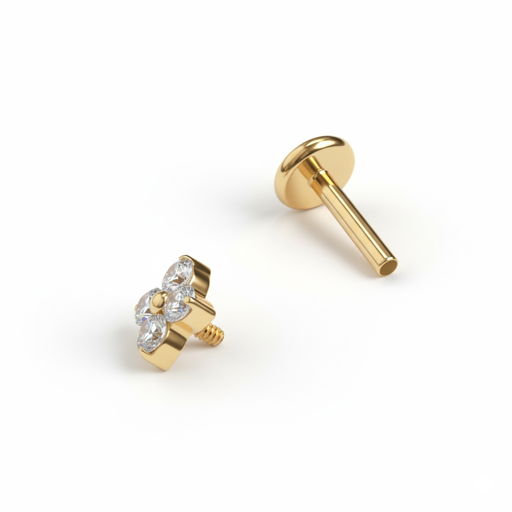 Labret de titanio con flor en miniatura