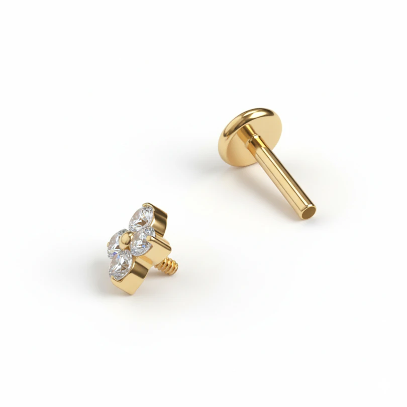 Labret de titanio con flor en miniatura