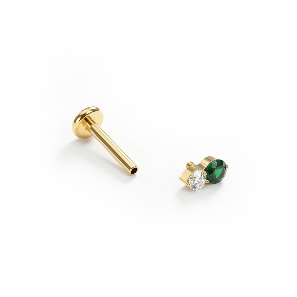 Sutil labret de titanio con pareja de piedras