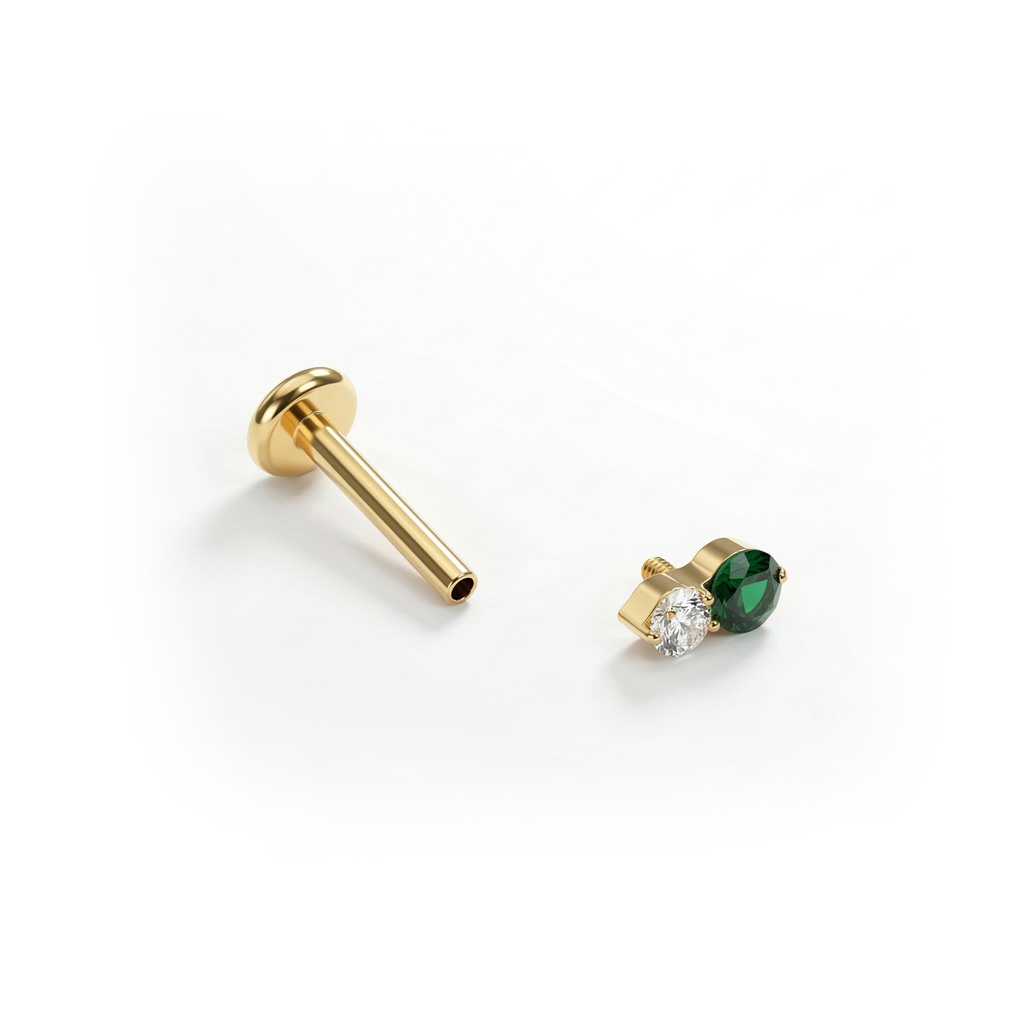 Sutil labret de titanio con pareja de piedras