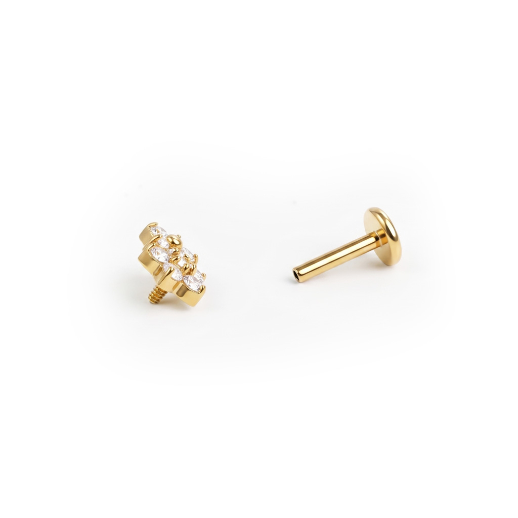 Labret de titanio con doble flor de piedras