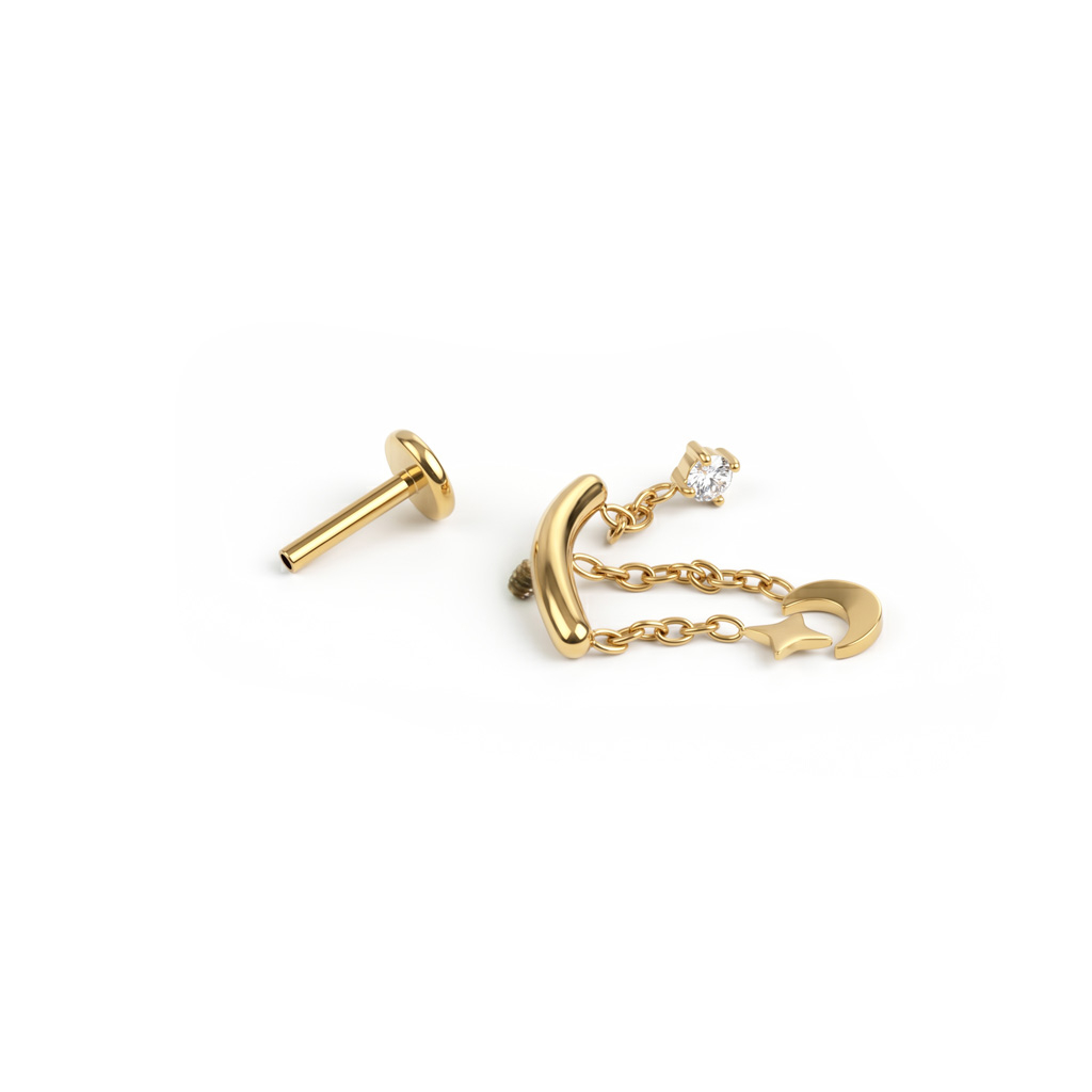 Labret de titanio para helix oculto con colgantes celestiales