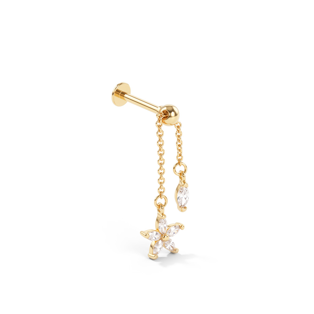Moveable chain titanium labret with large flower