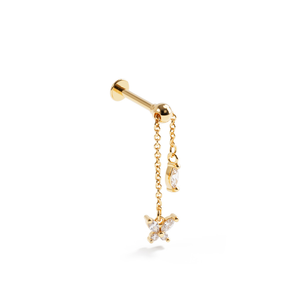 Labret de titanio con cadena móvil y mariposa