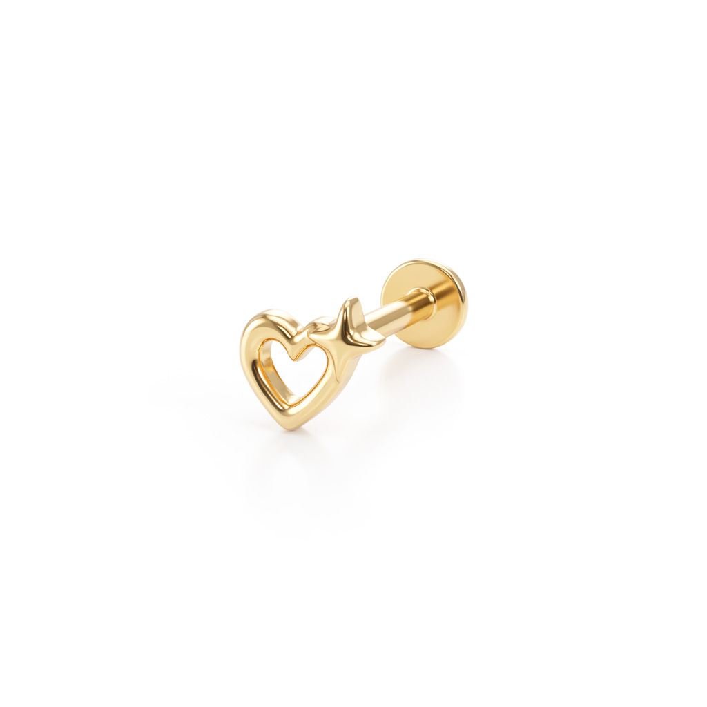 Labret de titanio con corazón hueco y estrella