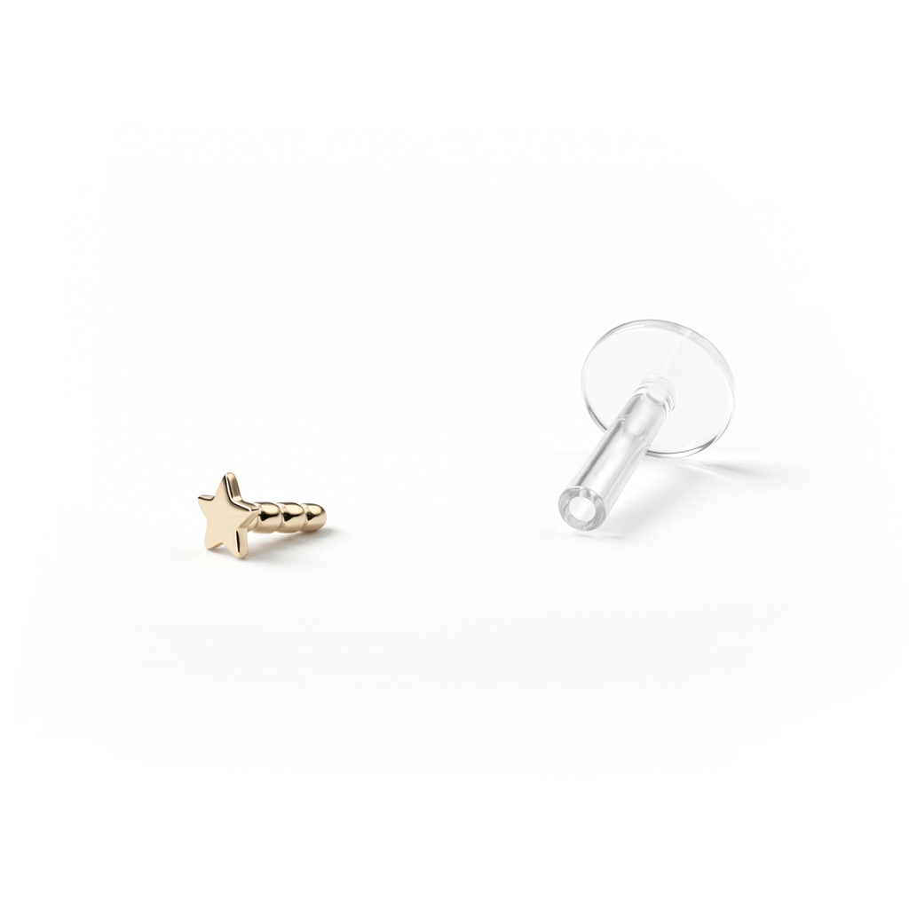 Labret con estrella en oro de 14 quilates