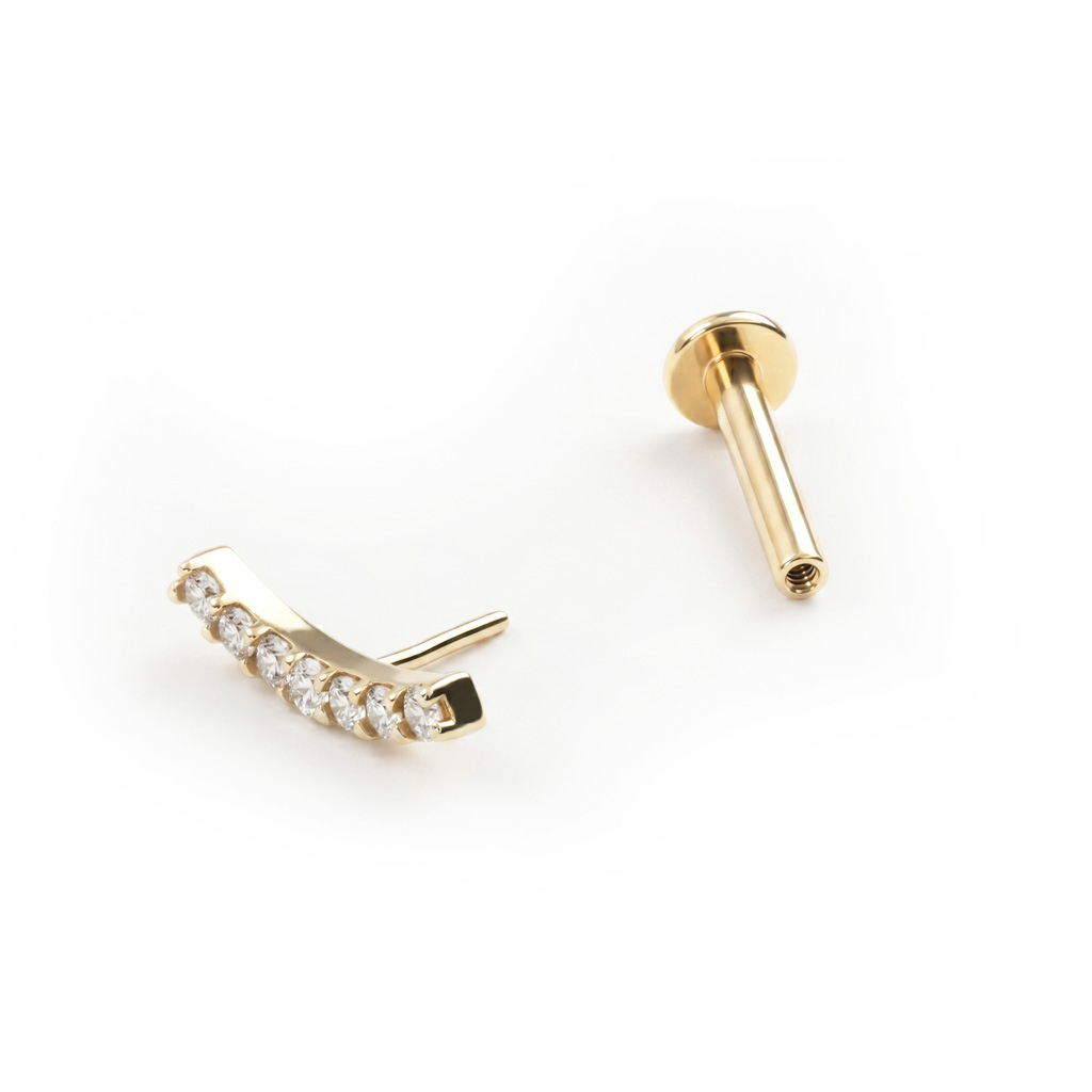 Labret push-in de oro de 14 quilates con brillantes incrustados