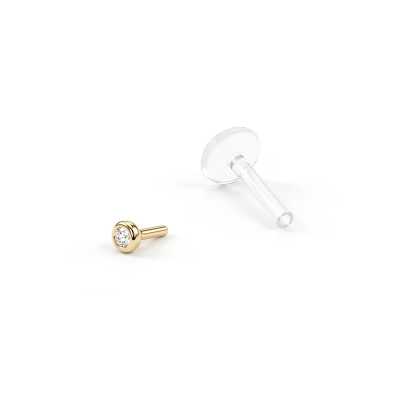 Labret con brillante de oro 14K y barra de PTFE