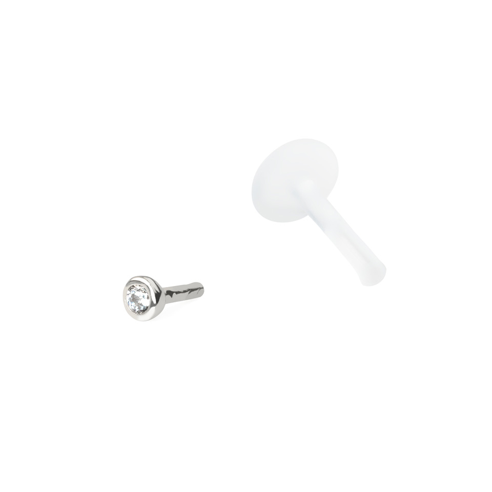 Labret en oro de 14 quilates con brillante y barra de ptfe