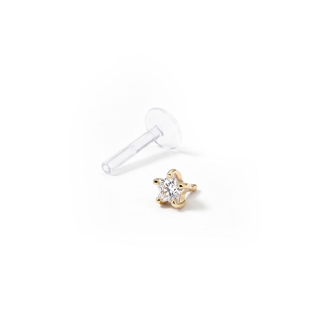 Labret en oro de 14 quilates con brillante en forma de estrella y barra de ptfe