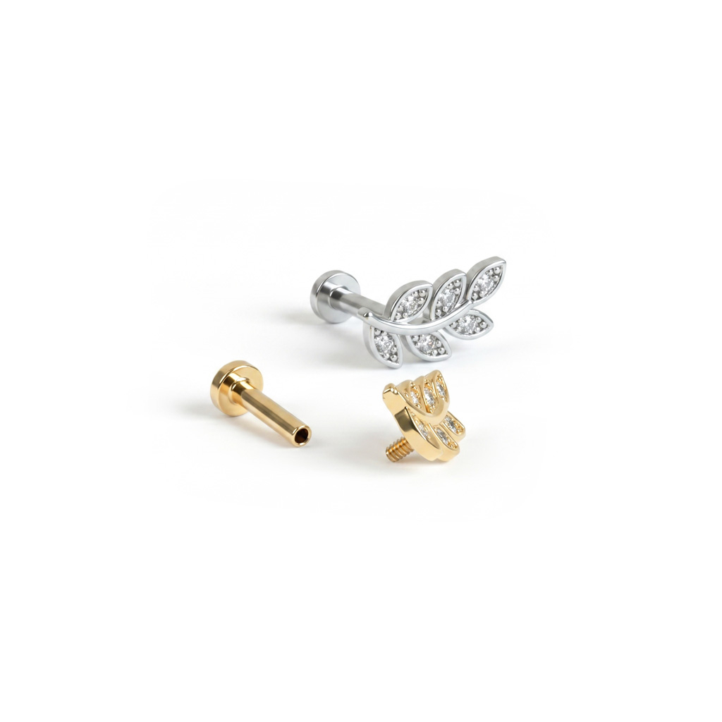 Labret de rosca interna con hoja empedrada
