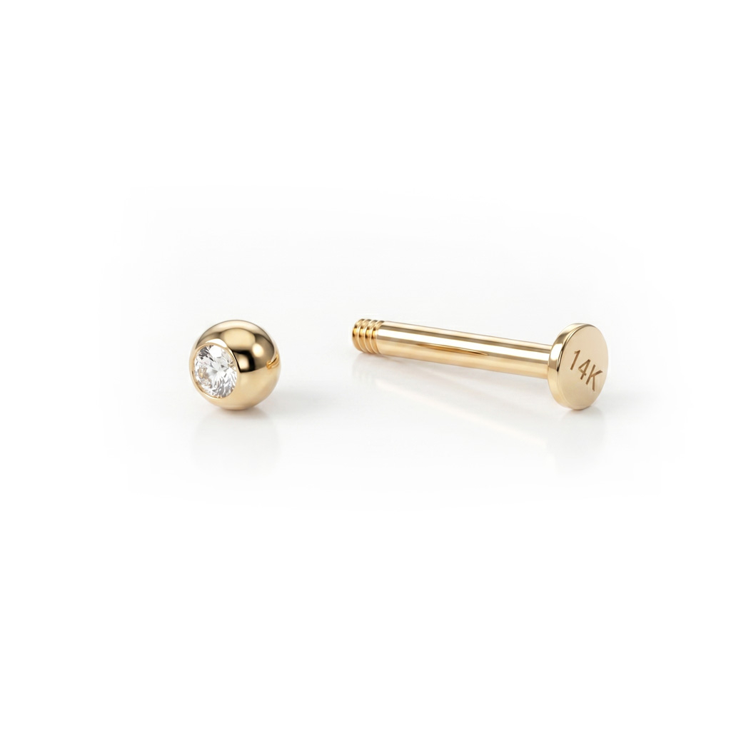 Labret en oro de 14 quilates con brillante