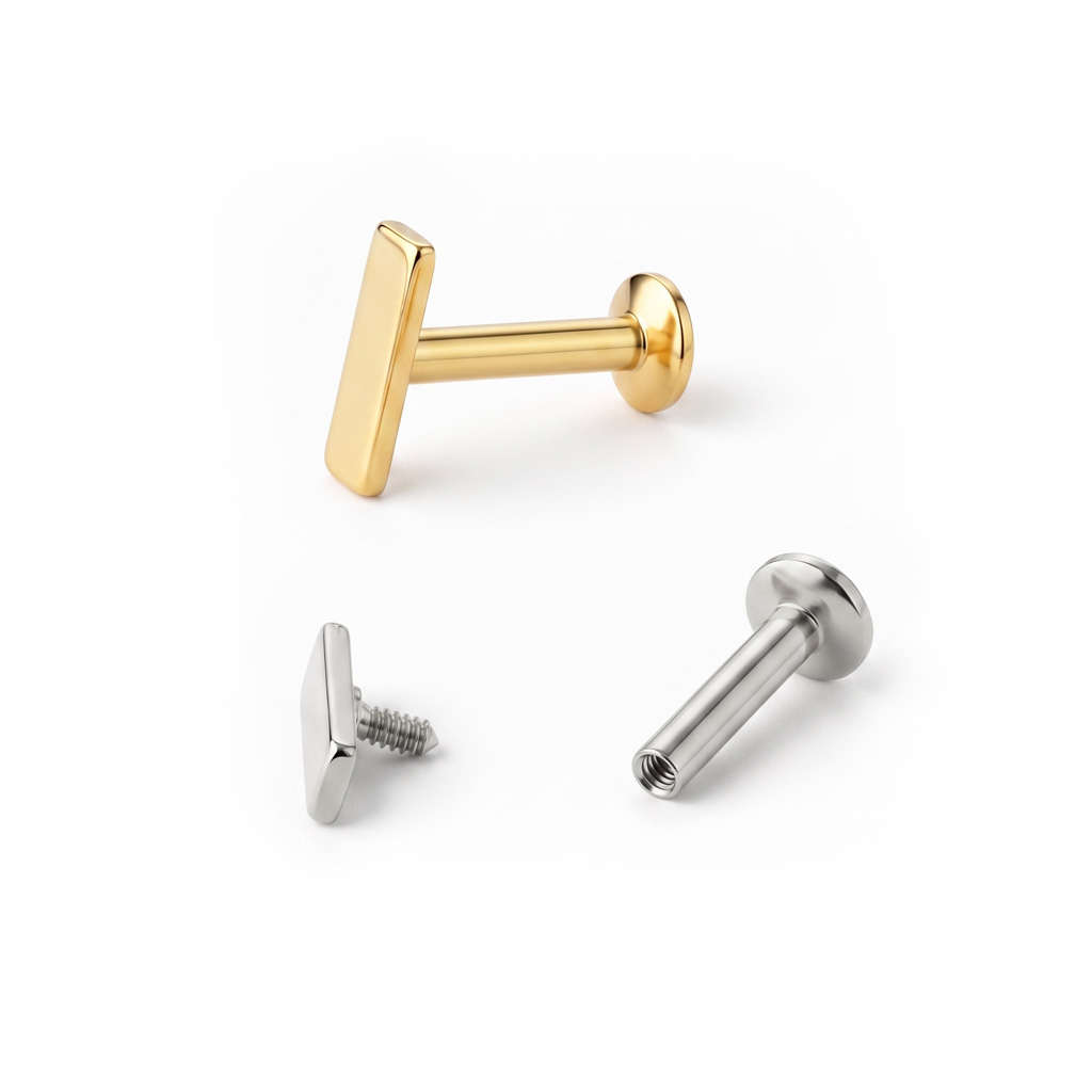 Labret con forma rectangular y rosca interior