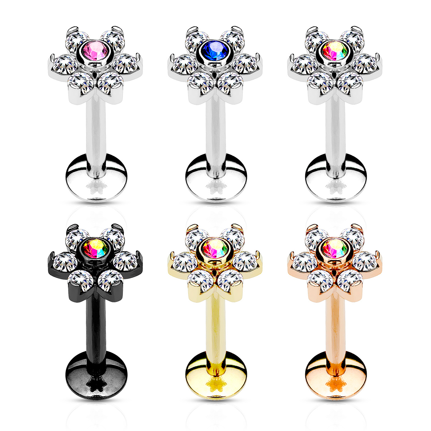 Labret con flor y rosca interior