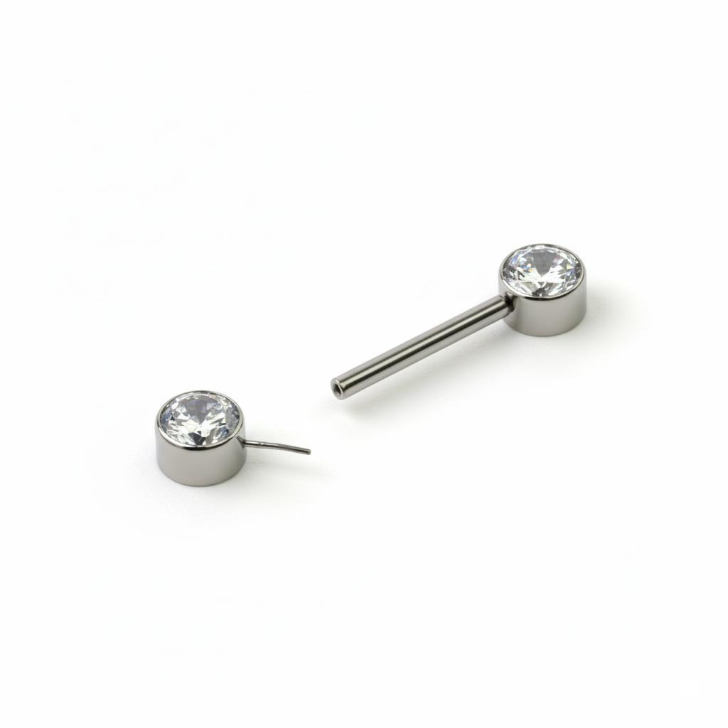 Piercing para el pezón de titanio sin rosca con brillantes engastados