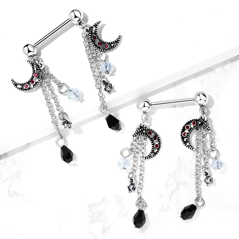 Piercing para el pezón con estrellas y lunas colgantes