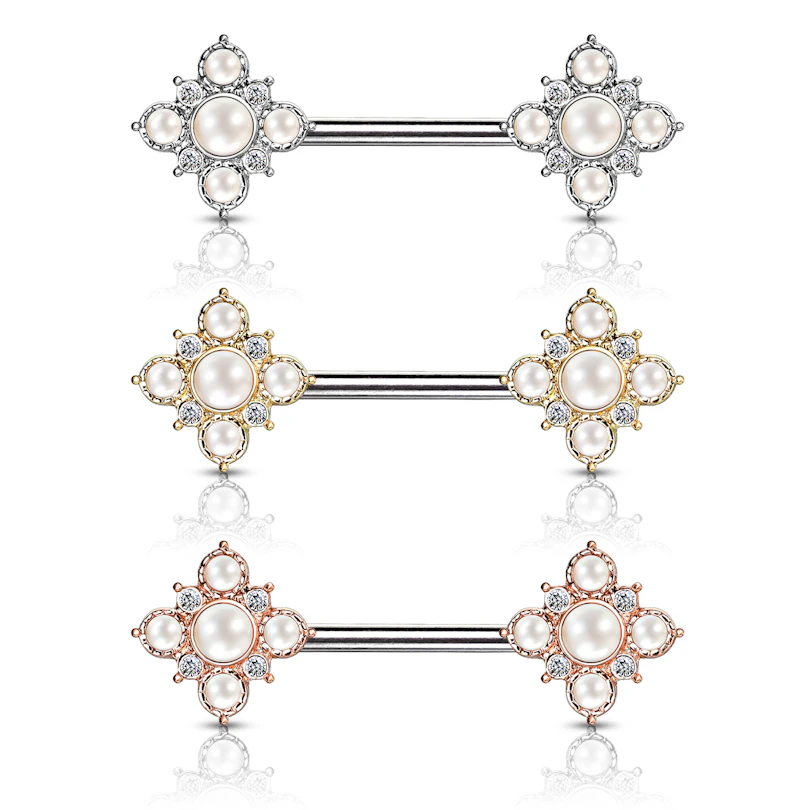 Piercing para el pezón con flores y perlas