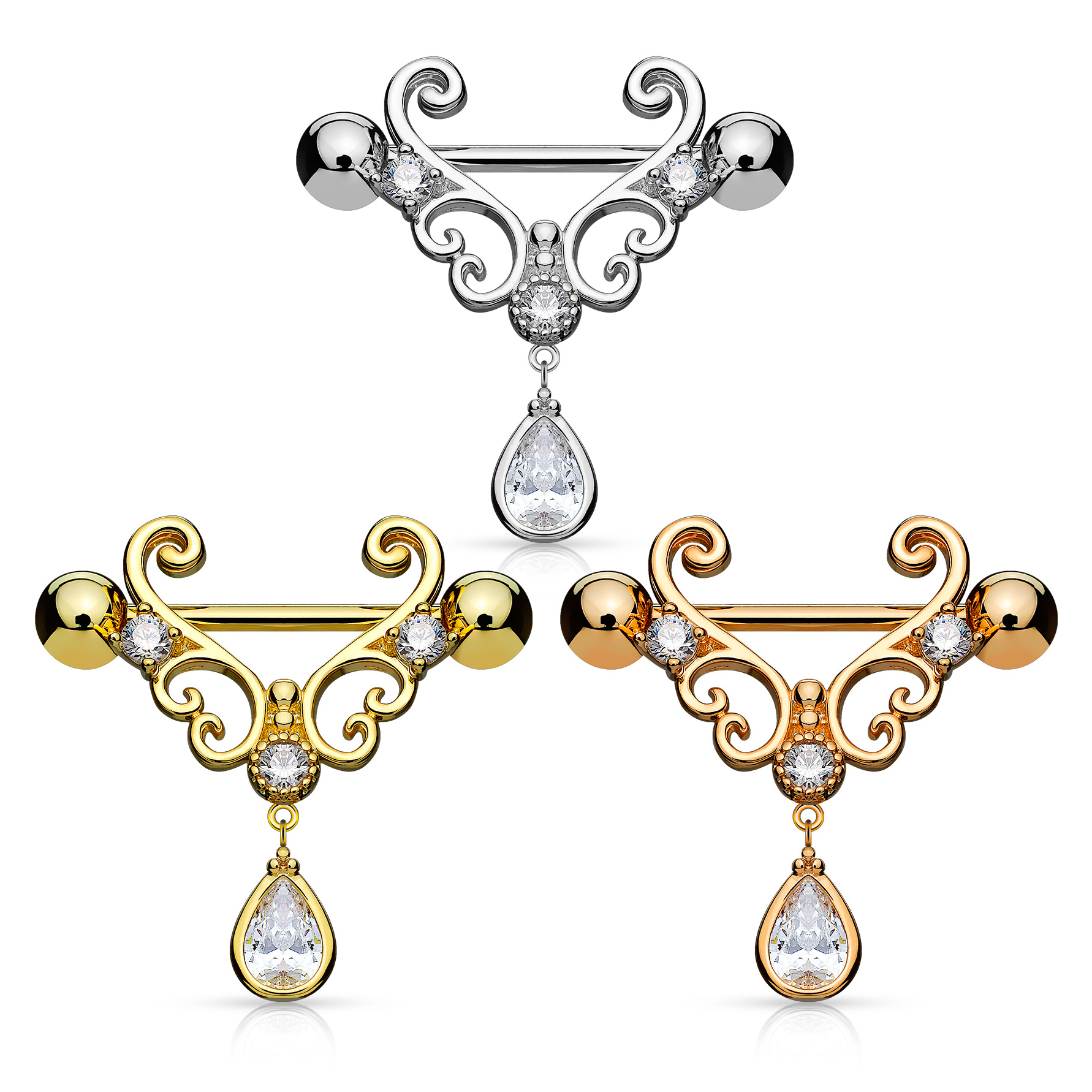 Piercing para el pezón con formas de corazones y brillante