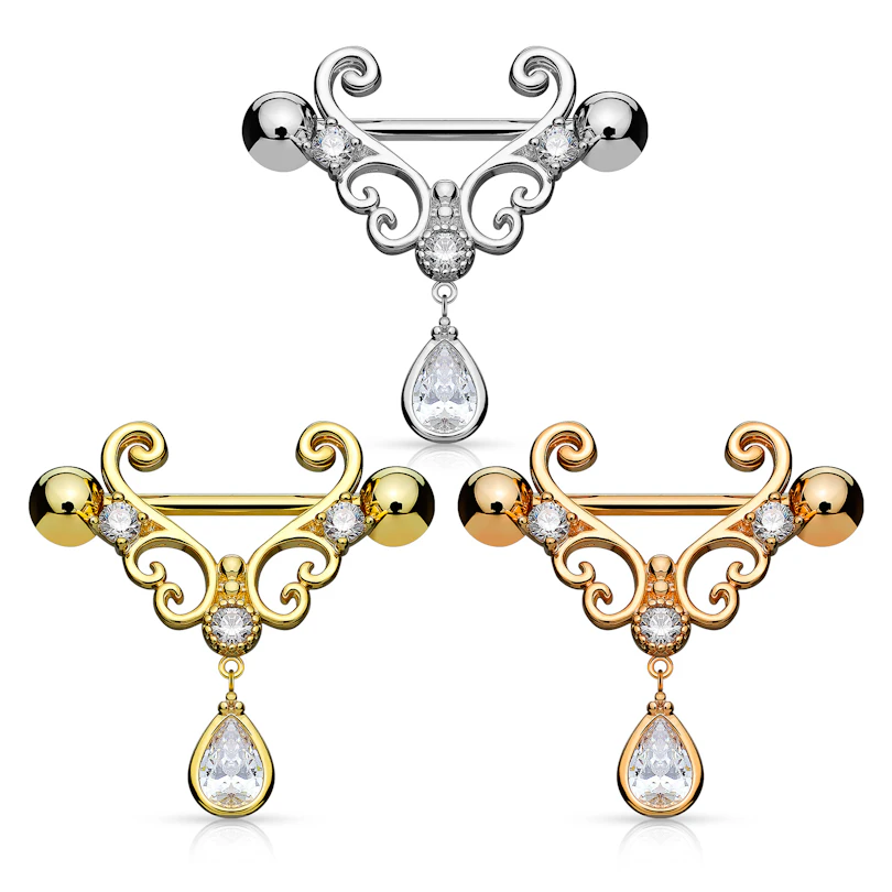 Piercing para el pezón con formas de corazones y brillante