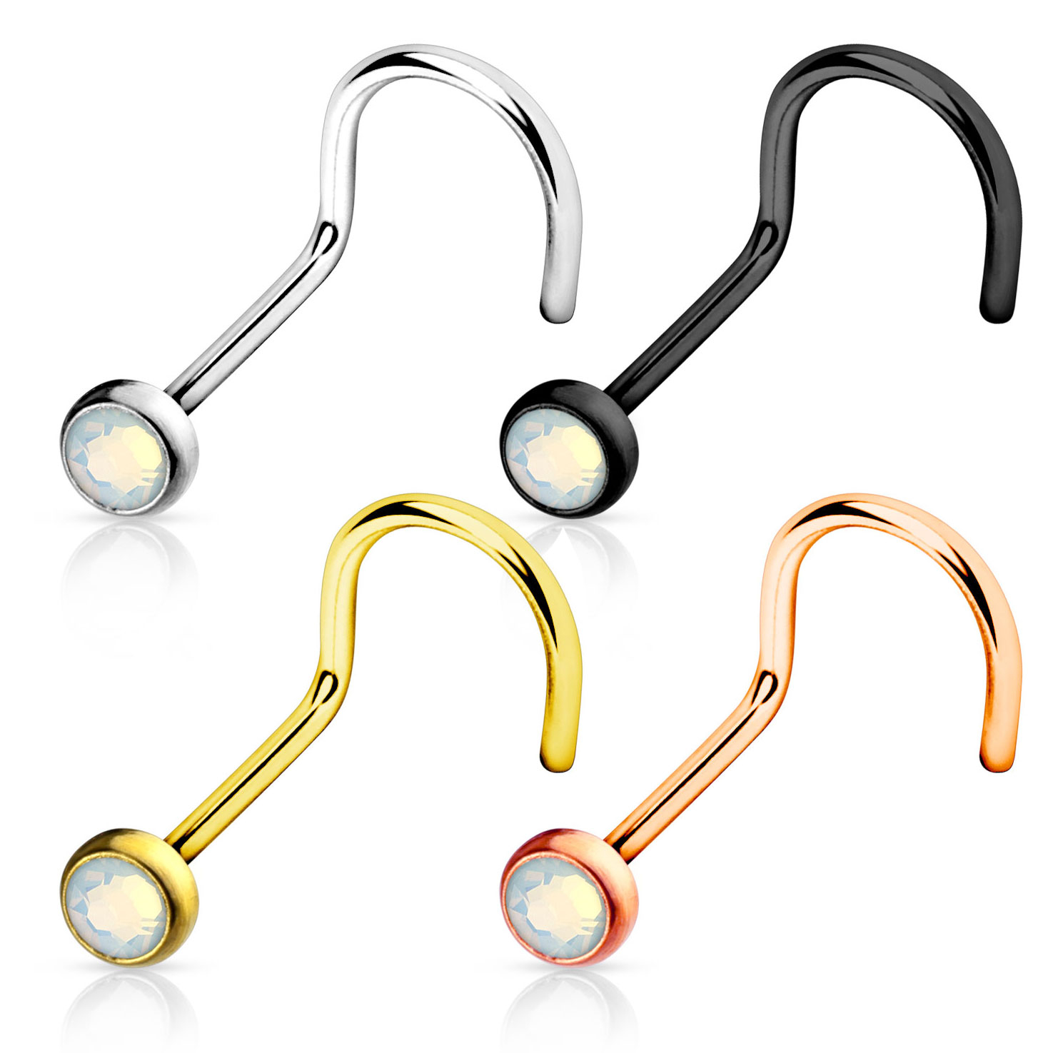 Tornillo para la nariz en varios colores con opalita