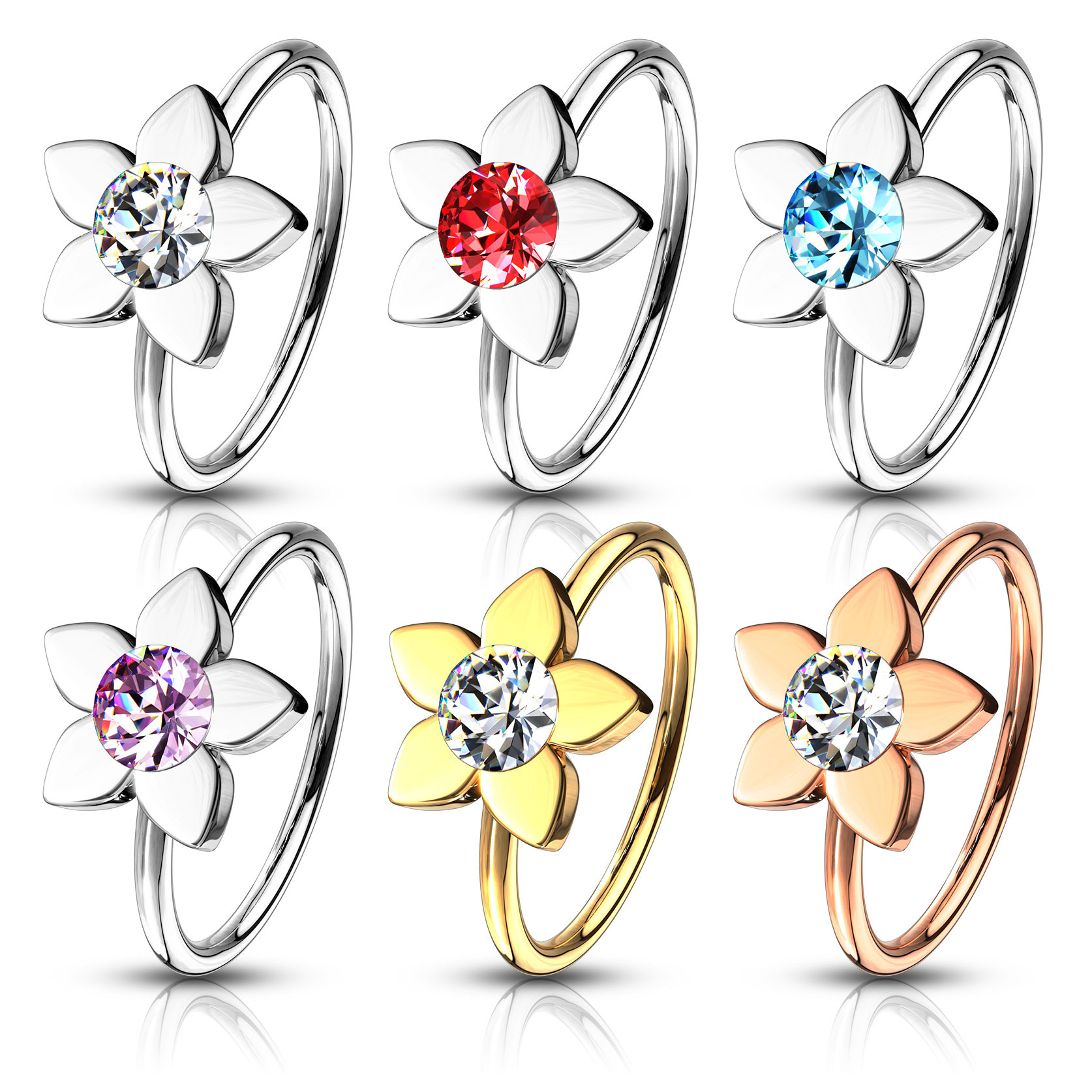 Aro con flor de loto y piedra central